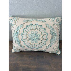 Kim Seybert Beaded Embroidered Pillow Boho Cotton 11" x 15.5"